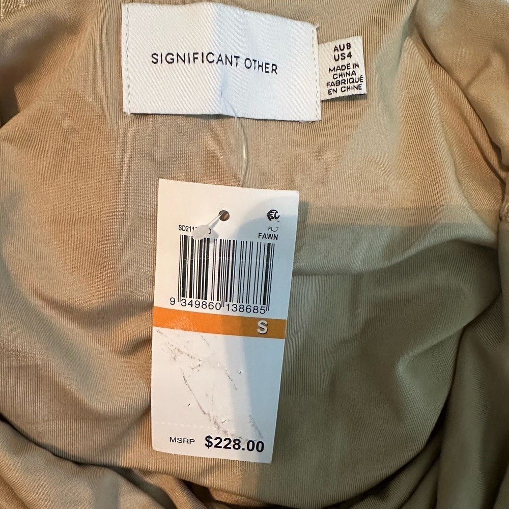 Beige Ruched V-Neck Midi Dress - Picture 7 of 11